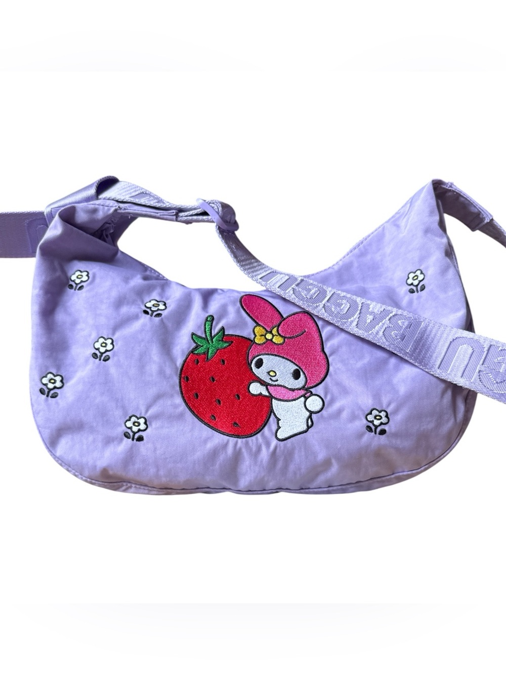 BAGGU x Hello Kitty Medium Nylon Crescent Shoulder Bag Lavender My Melody NWT